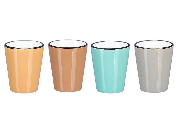 Vessia Verre en céramique 90 ml bord noir coloris clairs assortis 5 x 7 x 5 cm (Set de 48)