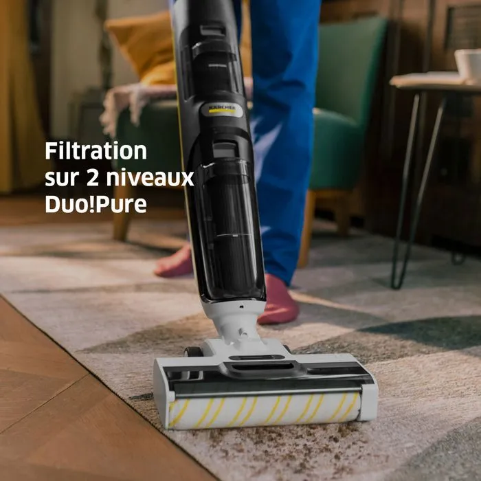 Karcher Aspirateur Balai Laveur sans fil FCV4 - Aspire, Lave et Sèche - 200 m² - Eau et Poussières Karcher Aspirateur Balai Laveur sans fil FCV4 - Aspire, Lave et Sèche - 200 m² - Eau et Poussières