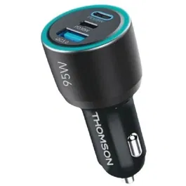 Thomson Chargeur Voiture 95W 12/24V avec 2 Ports USB-C PD 65W + PD 30W et Port USB-A QC 3.0 18W pour Charge Rapide Smartphone, Tablette, GPS