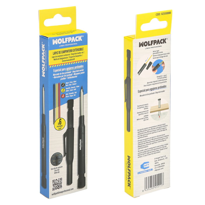 WOLFPACK LINEA PROFESIONAL Crayon de charpentier extensible avec 12 recharges