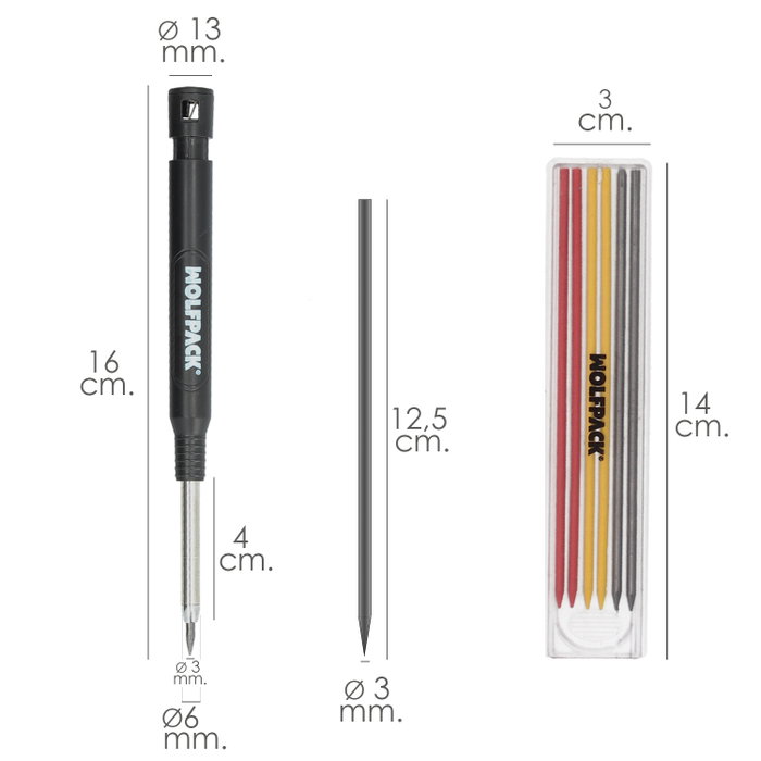 WOLFPACK LINEA PROFESIONAL Crayon de charpentier extensible avec 12 recharges