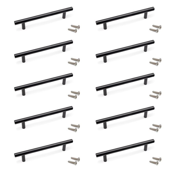 Emuca Lot de 10 poignées pour meubles Orlando, L188mm, entraxe 128mm, Acier, Peint en noir Emuca Lot de 10 poignées pour meubles Orlando, L188mm, entraxe 128mm, Acier, Peint en noir