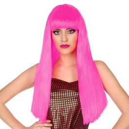 Perruque longue lisse rose avec frange - 60 cm, 120 g - Idéale cosplay, carnaval, style kawaii et fête déguisée