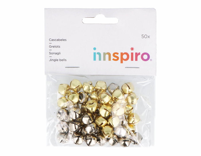Innspiro Lot de 50 clochettes en métal de 12 mm, or et argent Innspiro Lot de 50 clochettes en métal de 12 mm, or et argent