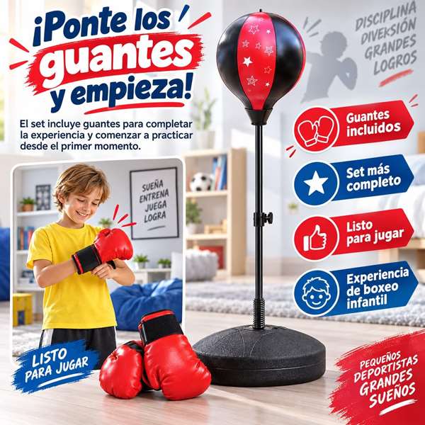 JugaToys Kit de balle de boxe avec gants et hauteur ajustable