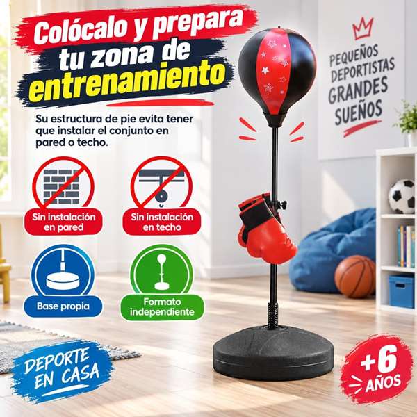 JugaToys Kit de balle de boxe avec gants et hauteur ajustable