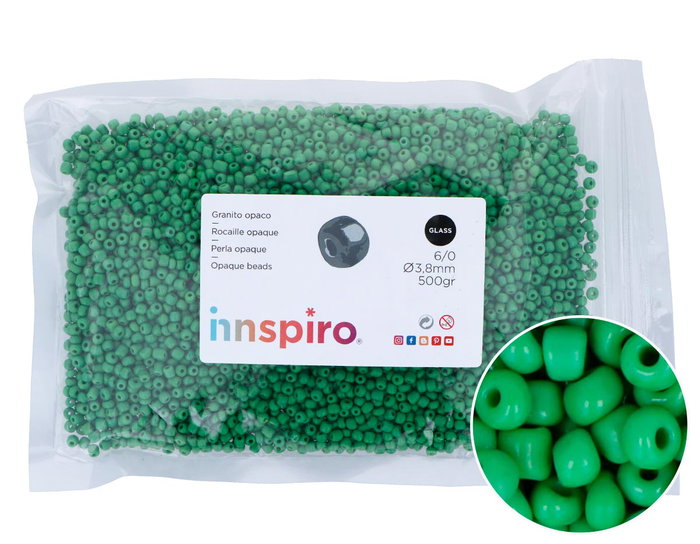 Innspiro Rocaille en verre rond opaque vert 3,8 mm 500g Innspiro Rocaille en verre rond opaque vert 3,8 mm 500g