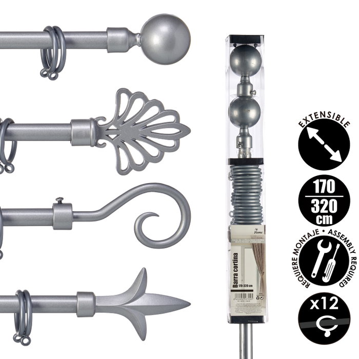 Giftdecor Barre à Rideau Argentée 170-320 cm