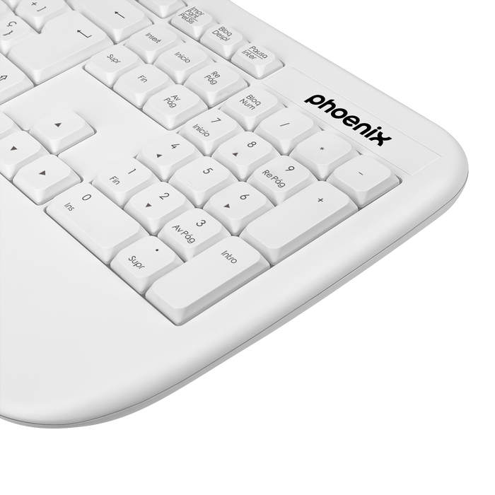 Phoenix technologies K201 Clavier ergonomique sans fil 2.4 GHz avec touches multimédia