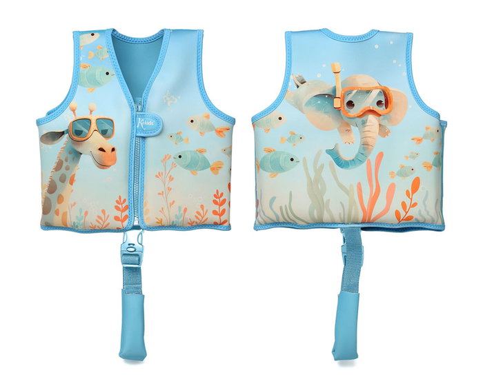 KioKids Gilet de flottaison pour bébés et enfants, Ocean Dreams, Bleu, 12-24 mois, 11-15 kg, Sécurité aquatique, 8 flotteurs amovibles, Neoprene