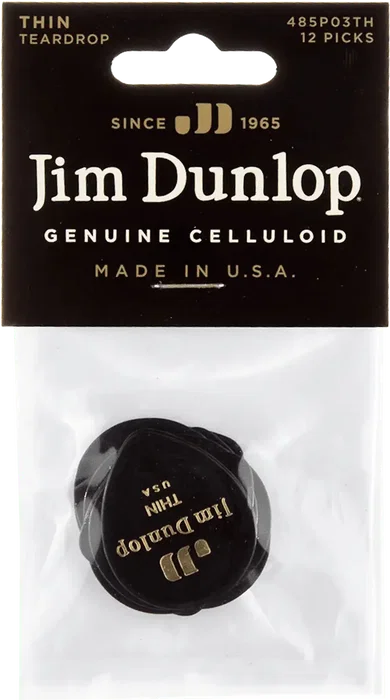 DUNLOP Pack de 12 médiators Genuine Celluloid Teardrop noir - Thin