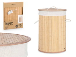 KIPIT Panier Pongotodo Rond en Bambou et Tissu Naturel 35 x 50 cm