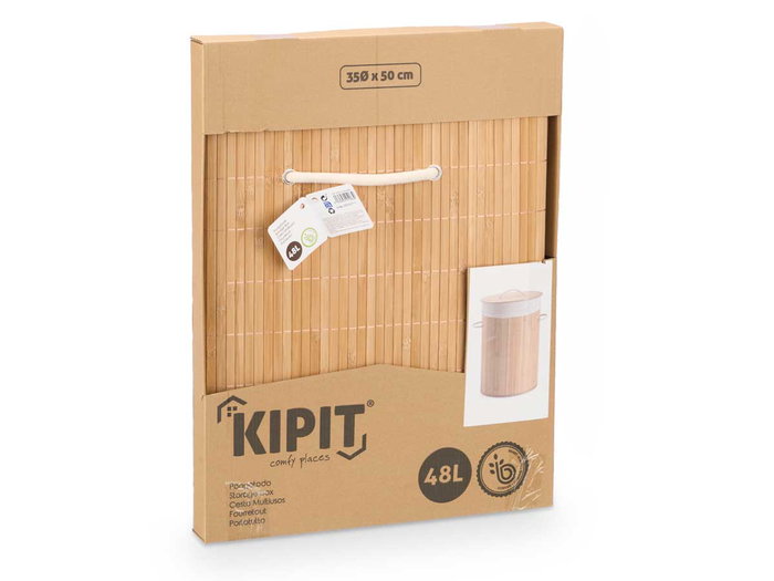 KIPIT Panier Pongotodo Rond en Bambou et Tissu Naturel 35 x 50 cm KIPIT Panier Pongotodo Rond en Bambou et Tissu Naturel 35 x 50 cm