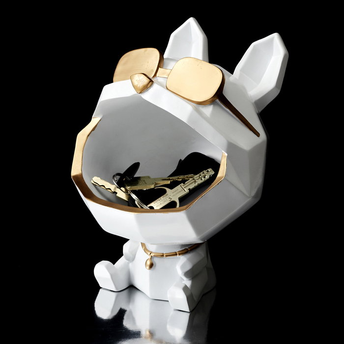Home Deco Factory Sculpture vide-poche chien avec lunettes Blanc