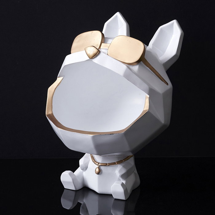 Home Deco Factory Sculpture vide-poche chien avec lunettes Blanc