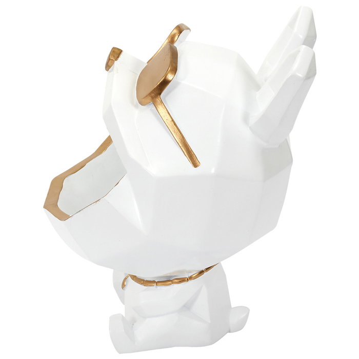 Home Deco Factory Sculpture vide-poche chien avec lunettes Blanc