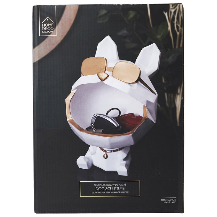 Home Deco Factory Sculpture vide-poche chien avec lunettes Blanc