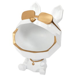 Home Deco Factory Sculpture vide-poche chien avec lunettes Blanc