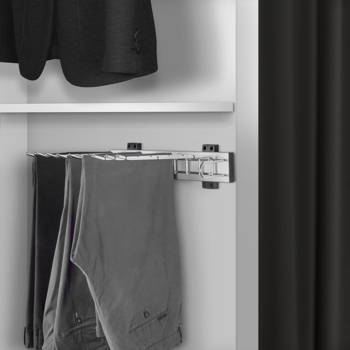 Emuca Porte-pantalons Self à montage latéral pour armoire, Droite, Chromé, Acier et Plastique et Aluminium.