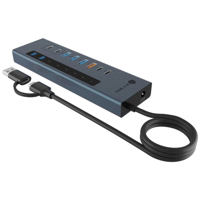 Icy IB-HUB1742CR-C2PD Hub 11-en-1 USB-C avec PD et Lecteur de cartes, Argent