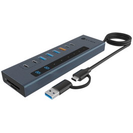 Icy IB-HUB1742CR-C2PD Hub 11-en-1 USB-C avec PD et Lecteur de cartes, Argent