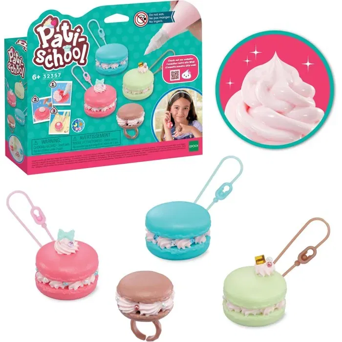 Epoch D'Enfance Pati-School Kit de Création Porte-Clés Macarons pour Enfants dès 6 Ans, Modélisation et Décoration, Réf. 32357