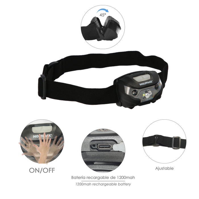 WOLFPACK LINEA PROFESIONAL Lampe Frontale LED Rechargeable USB