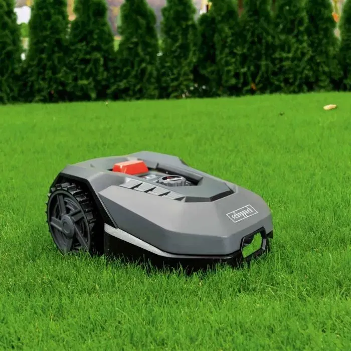 Scheppach RoboCut XL600 - Robot tondeuse connecté pour pelouse jusqu'à 600 m² avec station de recharge, capteur de pluie, WiFi, Bluetooth et faible niveau sonore (55 dB)