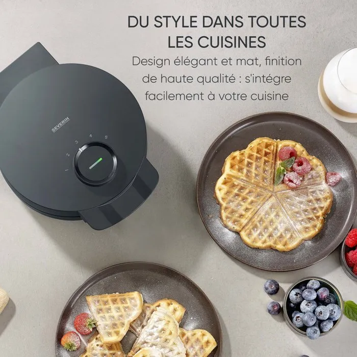 Severin WA2116 Gaufrier 1200 W Noir avec Revêtement Céramique Antiadhésif et Formes de Cœur Severin WA2116 Gaufrier 1200 W Noir avec Revêtement Céramique Antiadhésif et Formes de Cœur