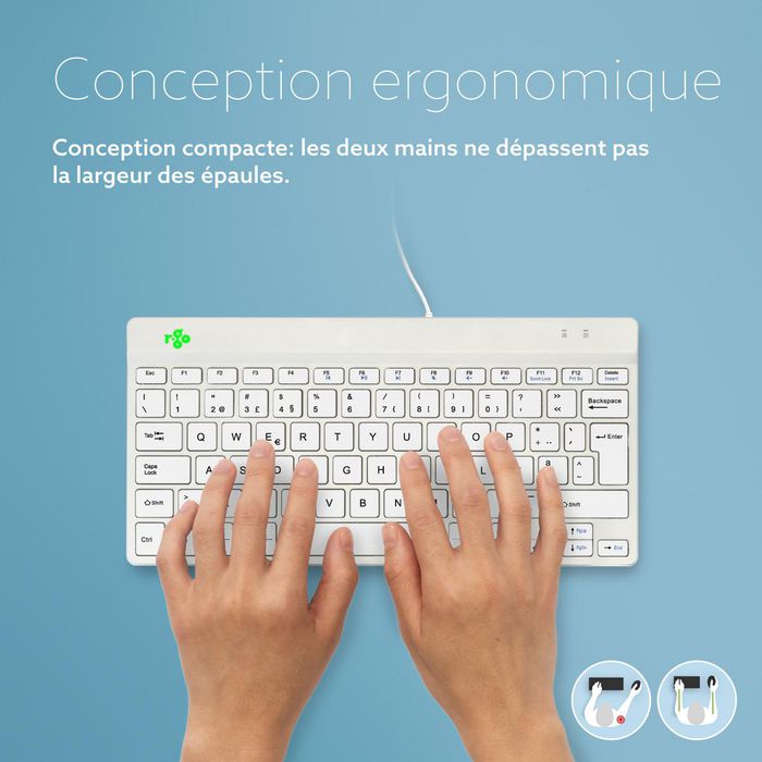 R-Go Tools R-Go Compact Break - Clavier ergonomique compact filaire avec logiciel de pause, indicateur LED, disposition QWERTY Nordic, blanc R-Go Tools R-Go Compact Break - Clavier ergonomique compact filaire avec logiciel de pause, indicateur LED, disposition QWERTY Nordic, blanc