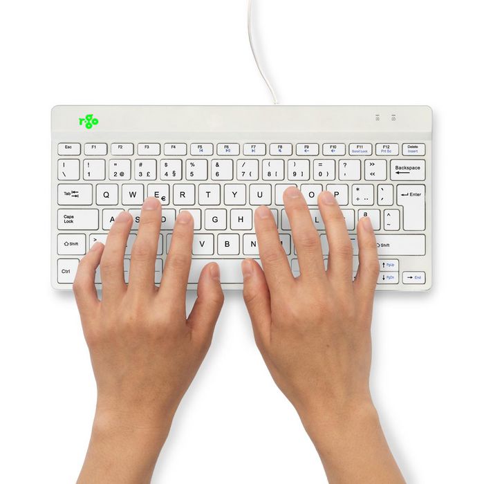 R-Go Tools R-Go Compact Break - Clavier ergonomique compact filaire avec logiciel de pause, indicateur LED, disposition QWERTY Nordic, blanc R-Go Tools R-Go Compact Break - Clavier ergonomique compact filaire avec logiciel de pause, indicateur LED, disposition QWERTY Nordic, blanc