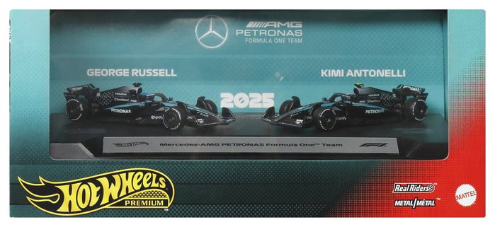 Mattel Hot Wheels Premium Pack de 2 Véhicules Formule 1 Team Mercedes-AMG PETRONAS 1:64