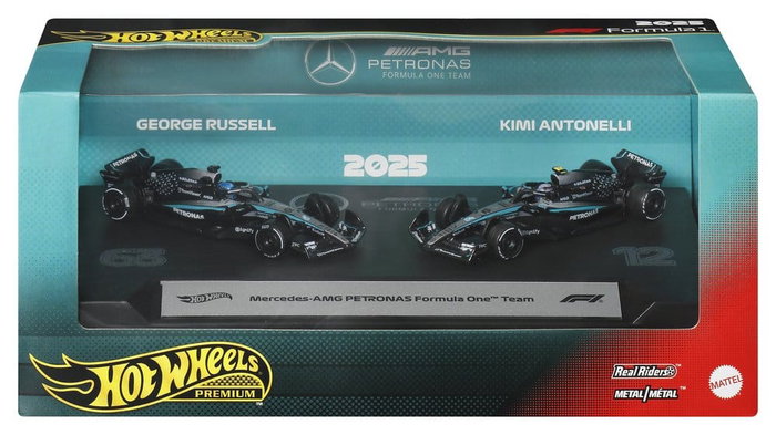 Mattel Hot Wheels Premium Pack de 2 Véhicules Formule 1 Team Mercedes-AMG PETRONAS 1:64