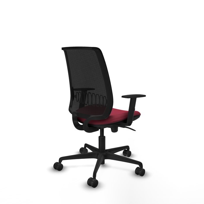 Chaise Alares Synchro 5 positions tissu Bordeaux Maille Noir Base en nylon noir Accoudoir 1D Sans appui-tête Roulettes 65mm nylon