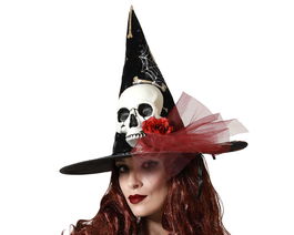 Sombrero noir avec design de crâne pour déguisements Halloween