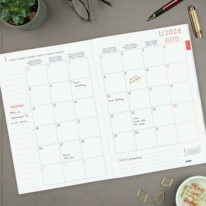 Planificateur mensuel Finocam Gris Papier 16,5 x 24 cm