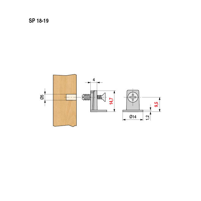 ITALIANA FERRAMENTA Maori Support latéral avec taquet et vis prémontés pour épaisseur 18-19mm