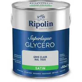Ripolin - Peinture glycéro gris clair satiné RAL 7035 - Forte lessivabilité - Intérieur et Extérieur - 2 L