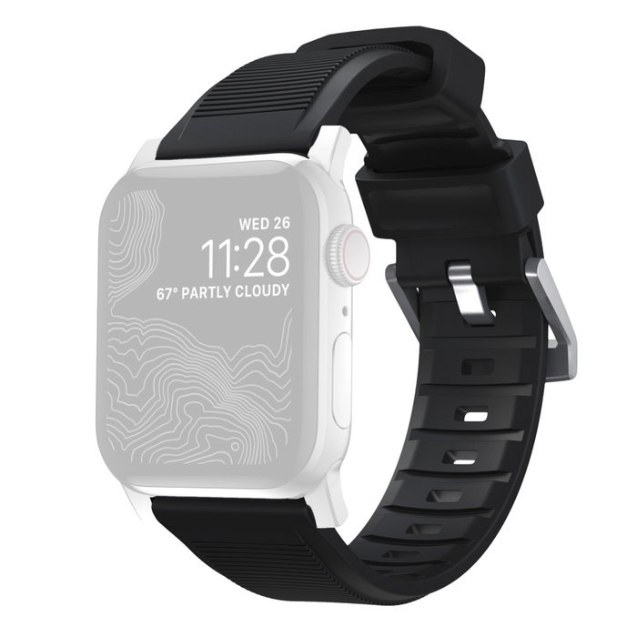 Nomad Rugged Strap Bracelet Noir avec Connecteurs Argentés pour Apple Watch 42/44/45/49mm Nomad Rugged Strap Bracelet Noir avec Connecteurs Argentés pour Apple Watch 42/44/45/49mm