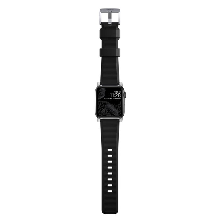Nomad Rugged Strap Bracelet Noir avec Connecteurs Argentés pour Apple Watch 42/44/45/49mm Nomad Rugged Strap Bracelet Noir avec Connecteurs Argentés pour Apple Watch 42/44/45/49mm
