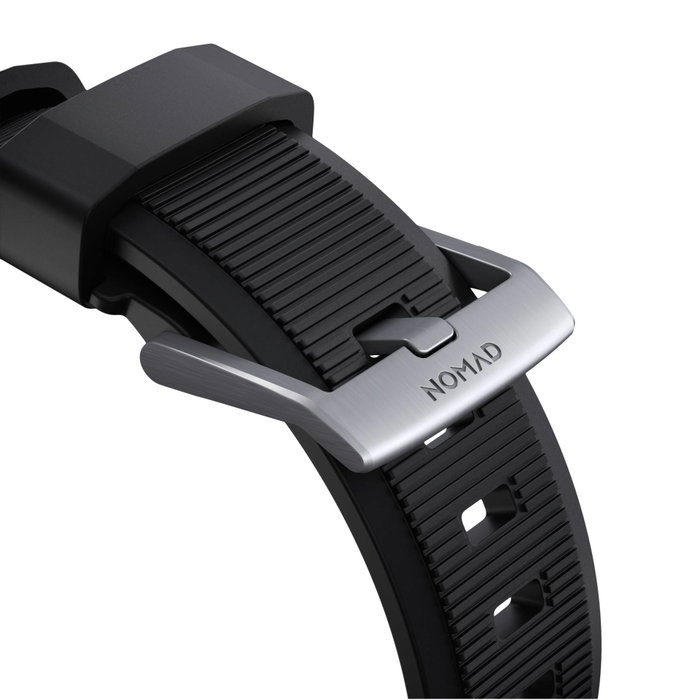 Nomad Rugged Strap Bracelet Noir avec Connecteurs Argentés pour Apple Watch 42/44/45/49mm Nomad Rugged Strap Bracelet Noir avec Connecteurs Argentés pour Apple Watch 42/44/45/49mm