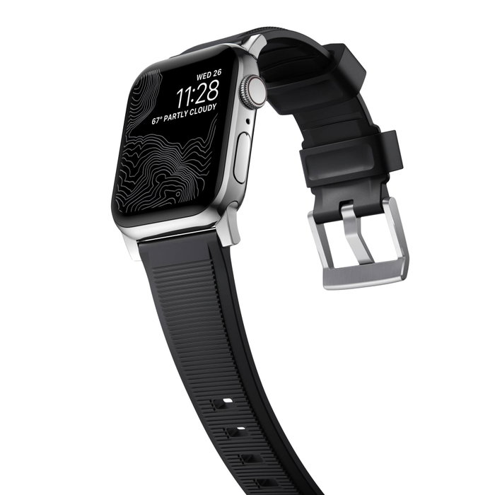 Nomad Rugged Strap Bracelet Noir avec Connecteurs Argentés pour Apple Watch 42/44/45/49mm Nomad Rugged Strap Bracelet Noir avec Connecteurs Argentés pour Apple Watch 42/44/45/49mm
