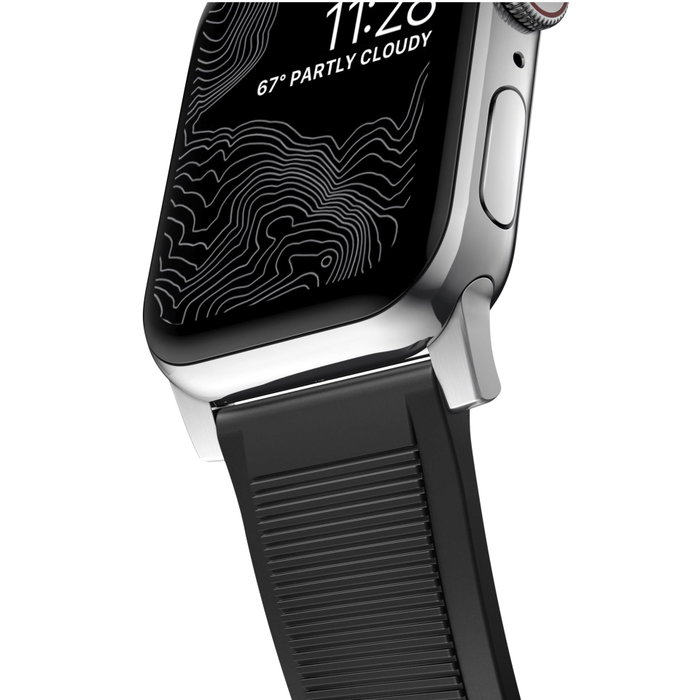 Nomad Rugged Strap Bracelet Noir avec Connecteurs Argentés pour Apple Watch 42/44/45/49mm Nomad Rugged Strap Bracelet Noir avec Connecteurs Argentés pour Apple Watch 42/44/45/49mm