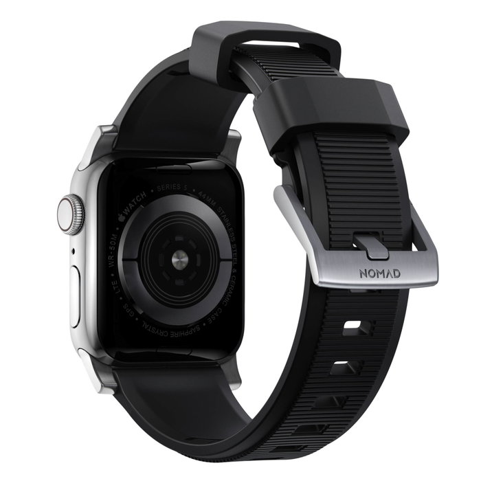 Nomad Rugged Strap Bracelet Noir avec Connecteurs Argentés pour Apple Watch 42/44/45/49mm Nomad Rugged Strap Bracelet Noir avec Connecteurs Argentés pour Apple Watch 42/44/45/49mm