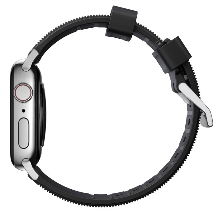 Nomad Rugged Strap Bracelet Noir avec Connecteurs Argentés pour Apple Watch 42/44/45/49mm Nomad Rugged Strap Bracelet Noir avec Connecteurs Argentés pour Apple Watch 42/44/45/49mm