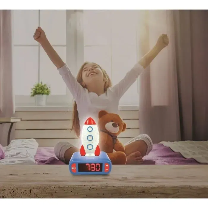 Lexibook Réveil Veilleuse Digital Fusée 3D Lumineux et Sonore - Bleu, Blanc, Rouge - Pour Enfant