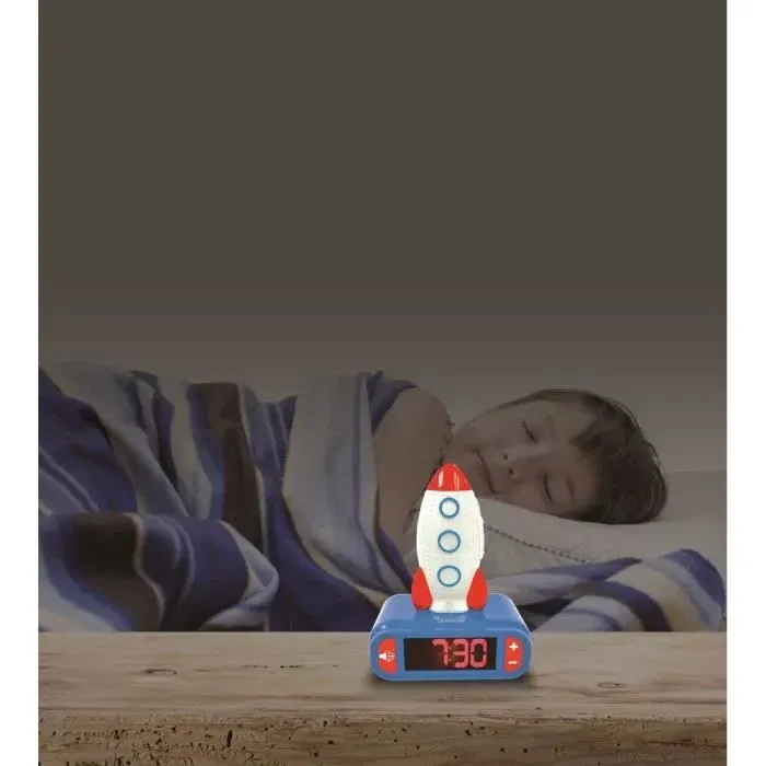 Lexibook Réveil Veilleuse Digital Fusée 3D Lumineux et Sonore - Bleu, Blanc, Rouge - Pour Enfant