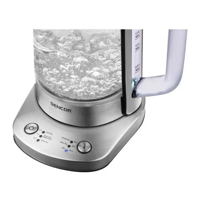 Sencor SWK 1590SS Bouilloire électrique avec théière, 1.5L, acier inoxydable, contrôle électronique de température 70-100°C, maintien au chaud, 1500W