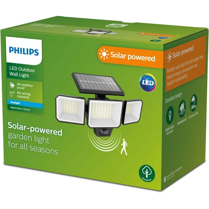 Philips Projecteur Solaire Nysil avec Détecteur de Mouvement, 1000 Lumens, Éclairage Sécurité Extérieur