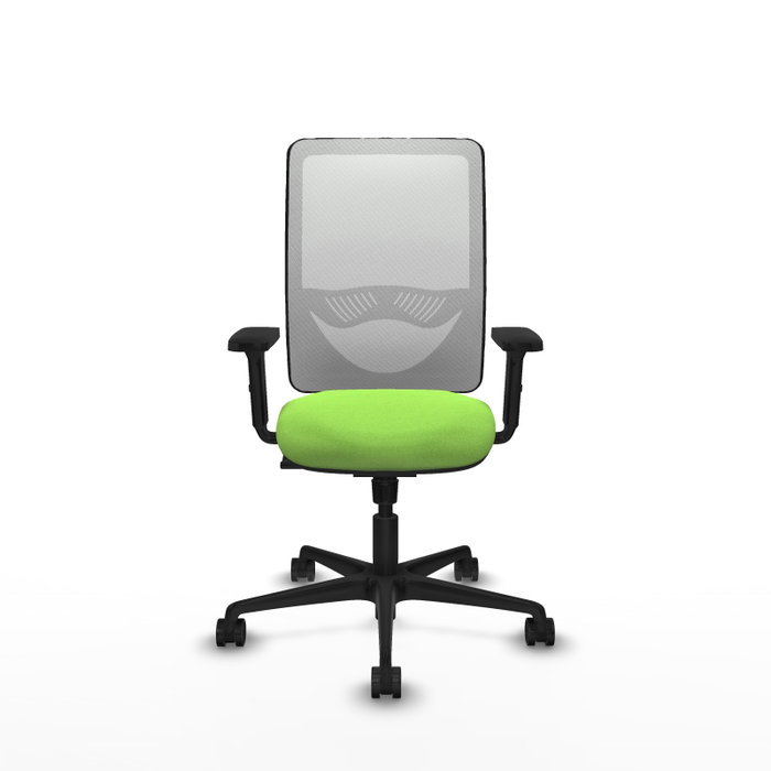 Chaise Zulema Synchro 3 positions tissu Vert pistache Maille Blanc Base en nylon noir Accoudoir 2D Sans appui-tête Roulettes 65mm nylon